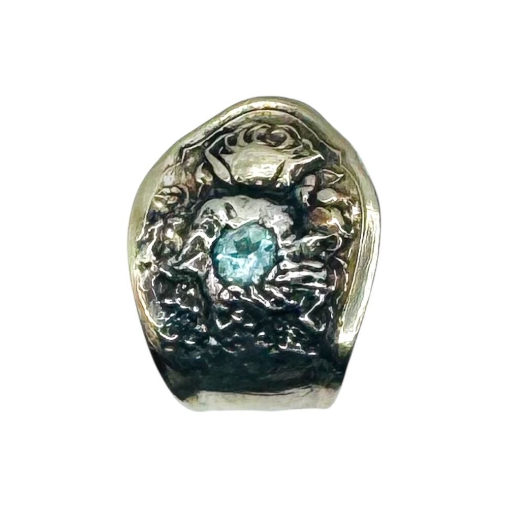 Vintage Spoon Ring With Aquamarine & Artisan Boho Metalwork Size 8 - Picture 3 of 17